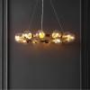 SAFAVIEH Lighting Collection Rylian Black 12-Light Round Hanging Adjustable Chandelier Light Fixture (LED Bulbs Included)(Brass)