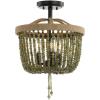 Safavieh Lighting Davin Green and Black Beaded 3-Light Flush Mount (LED Bulbs Included)