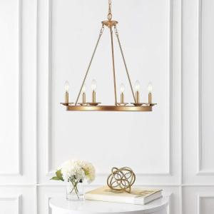 SAFAVIEH CHA4015B Joris Gold 6-Light Candle (LED Bulbs Included) Chandelier, 0(Gold)