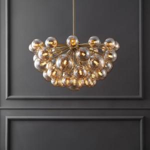 SAFAVIEH Couture Lighting Collection Raphaela Retro Gold/White Glass Globe Adjustable Chandelier (LED Bulbs Included)