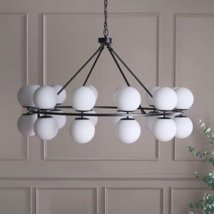 SAFAVIEH Couture Lighting Collection Traycee Mid-Century White/Black Metal 24-Light Round Hanging Adjustable Chandelier Light Fixture (LED Bulbs Included)