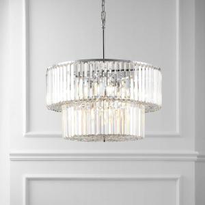 SAFAVIEH Couture Lighting Collection Viviann Art Deco Chrome/Clear Crystal 2-Tier Hanging Adjustable Chandelier Light Fixture (LED Bulbs Included)