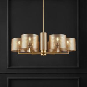 SAFAVIEH Couture Lighting Collection Zachaeus Industrial Gold Metal Mesh 6-Light Hanging Adjustable Chandelier Light Fixture (LED Bulbs Included)(Gold)