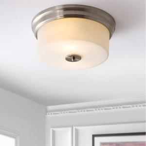 SAFAVIEH FLU4041A Dalen Brush Nickel and White 2-Light (LED Bulbs Included) Flush Mount