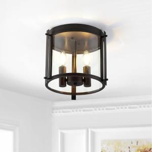 SAFAVIEH Lighting Collection Binsor Oil Rubbed Bronze 2-Light Kitchen Bathroom Dining Bedroom Foyer Hallway Flush Mount (LED Bulbs Included)
