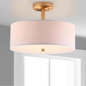 SAFAVIEH Lighting Collection Clara Gold 16-inch Diameter Semi Flush Mount Ceiling Light Fixture (LED Bulbs Included)(Gold)