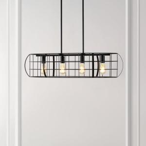 SAFAVIEH Lighting Collection Daxton Industrial Black Linear Cage 4-Light Hanging Adjustable Chandelier Light Fixture (LED Bulbs Included)