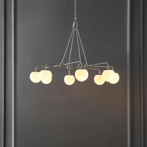SAFAVIEH Lighting Collection Denneau Brushed Nickel/White 8-Light Hanging Adjustable Chandelier Light Fixture (LED Bulbs Included)