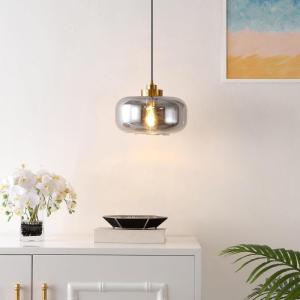 SAFAVIEH Lighting Collection Edge Smoke Grey/Brass Adjustable Pendant Hanging Light Fixture, Ideal for Dining Room, Kitchen Island, Entryway (LED Bulb Included)