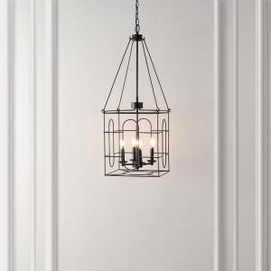 SAFAVIEH Lighting Collection Flatbush Black 4-Light Hanging Adjustable Chandelier Light Fixture (LED Bulbs Included)