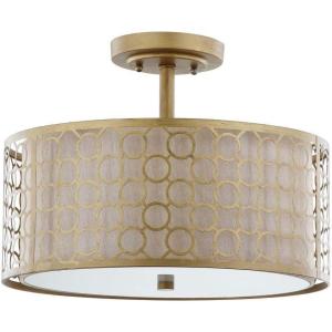 SAFAVIEH Lighting Collection Giotta Farmhouse Antique Gold 16-inch Diameter Semi Flush Mount Ceiling Light Fixture (LED Bulbs Included)(Antique Gold)