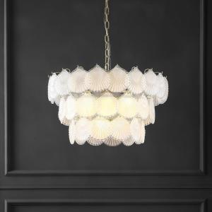 SAFAVIEH Lighting Collection Gutierrez Art Deco Gold 3-Tier 24-inch Diameter Adjustable Hanging Chandelier Light Fixture (LED Bulbs Included)