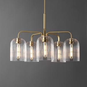 SAFAVIEH Lighting Collection Idelle Art Deco Brass 5-Light Adjustable Pendant Chandelier Hanging Light Fixture, Ideal for Dining Room, Kitchen Island, Foyer, Entryway (LED Bulbs Included)