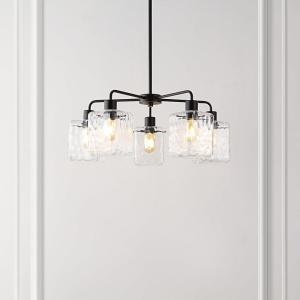 SAFAVIEH Lighting Collection Jameson Clear Glass Orb 5-Light Hanging Adjustable Chandelier Light Fixture (LED Bulbs Included)