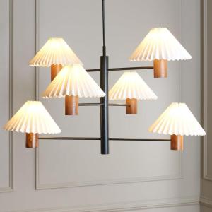 SAFAVIEH Lighting Collection Jonnah 6-Light Walnut/Black Mango Wood Hanging Pendant Chandelier Light Fixture (LED Bulbs Included)