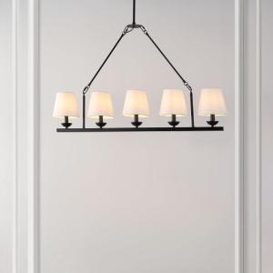 SAFAVIEH Lighting Collection Josphete Black/White Shade 5-Light Linear Adjustable Hanging Adjustable Chandelier Light Fixture