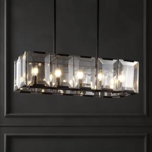 SAFAVIEH Lighting Collection Merissa Art Deco Crystal 15-inch Diameter Adjustable Hanging Linear Chandelier Light Fixture (LED Bulbs Included)
