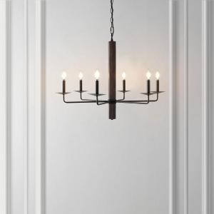 SAFAVIEH Lighting Collection Penbrook Black/Walnut 6-Light Candelabra Hanging Adjustable Chandelier Light Fixture (LED Bulbs Included)