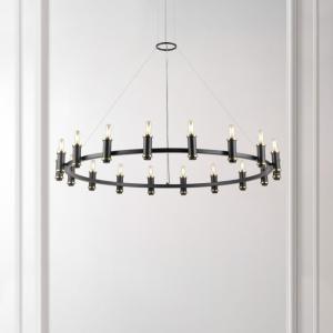 SAFAVIEH Lighting Collection Poitier Modern Farmhouse Black/Brass 18-Light Wagon Wheel Chandelier Round Light Fixture, Ideal for Dining Room, Kitchen Island, Foyer, Entryway (LED Bulbs Included)