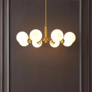 SAFAVIEH Lighting Collection Prosie Gold/White 8-Light Hanging Adjustable Chandelier Light Fixture (LED Bulbs Included)