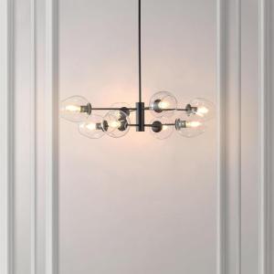 SAFAVIEH Lighting Collection Pythea Black/Clear 8-Light Hanging Adjustable Chandelier Light Fixture (LED Bulbs Included)
