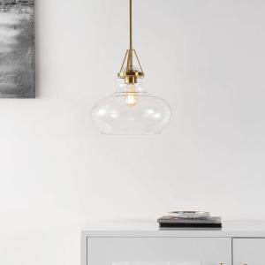 SAFAVIEH Lighting Collection Salud Brass Gold/Clear Adjustable Pendant Hanging Light Fixture, Ideal for Dining Room, Kitchen Island, Entryway (LED Bulb Included)