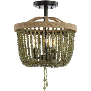Safavieh Lighting Davin Green and Black Beaded 3-Light Flush Mount (LED Bulbs Included)