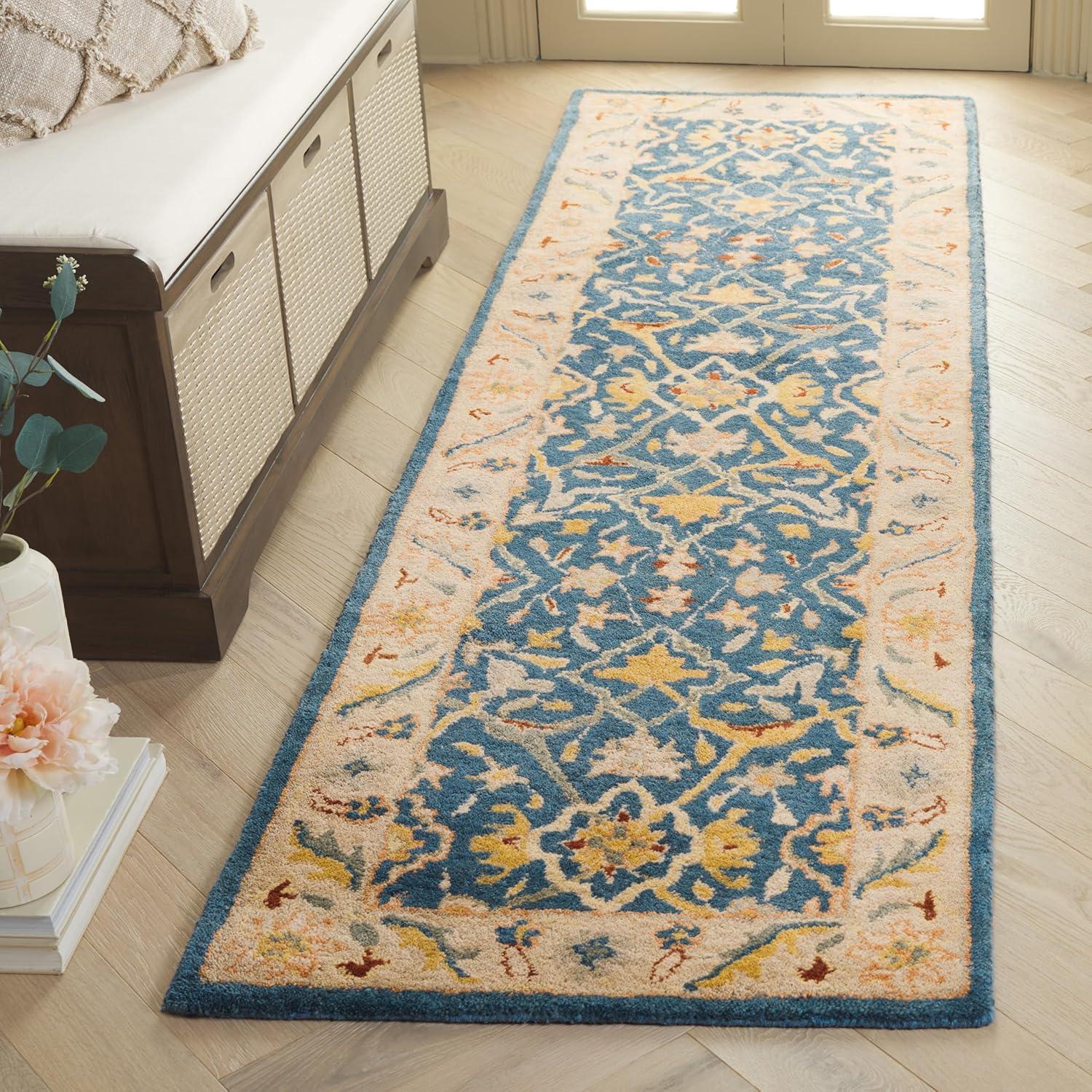 image:imageSAFAVIEH Antiquity Collection Area Rug 5 x 8 Ivory Handmade Traditional Oriental Wool Ideal for High Traffic Areas in Living Room Bedroom AT14ABlue