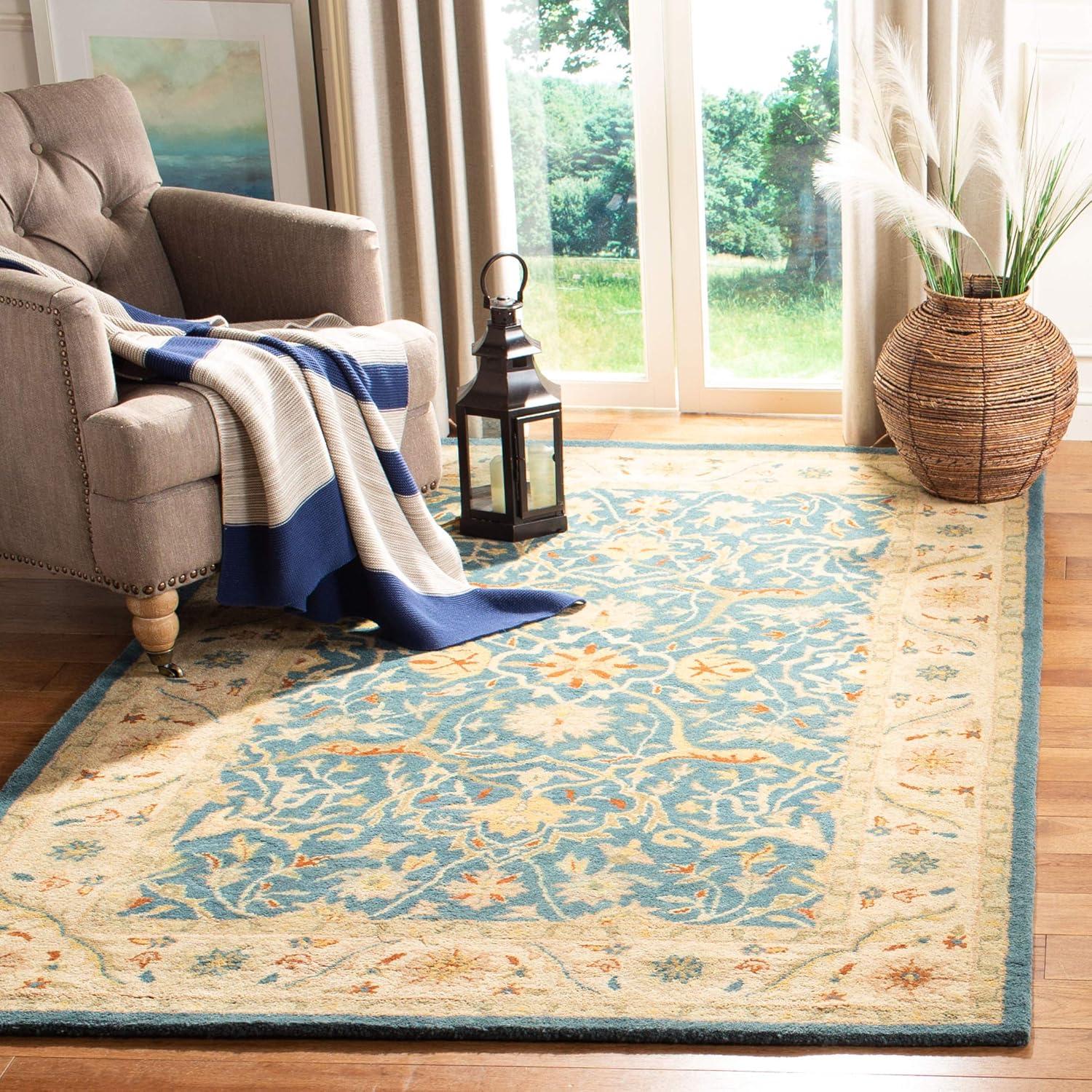 image:imageSAFAVIEH Antiquity Collection Area Rug 5 x 8 Ivory Handmade Traditional Oriental Wool Ideal for High Traffic Areas in Living Room Bedroom AT14ABlue