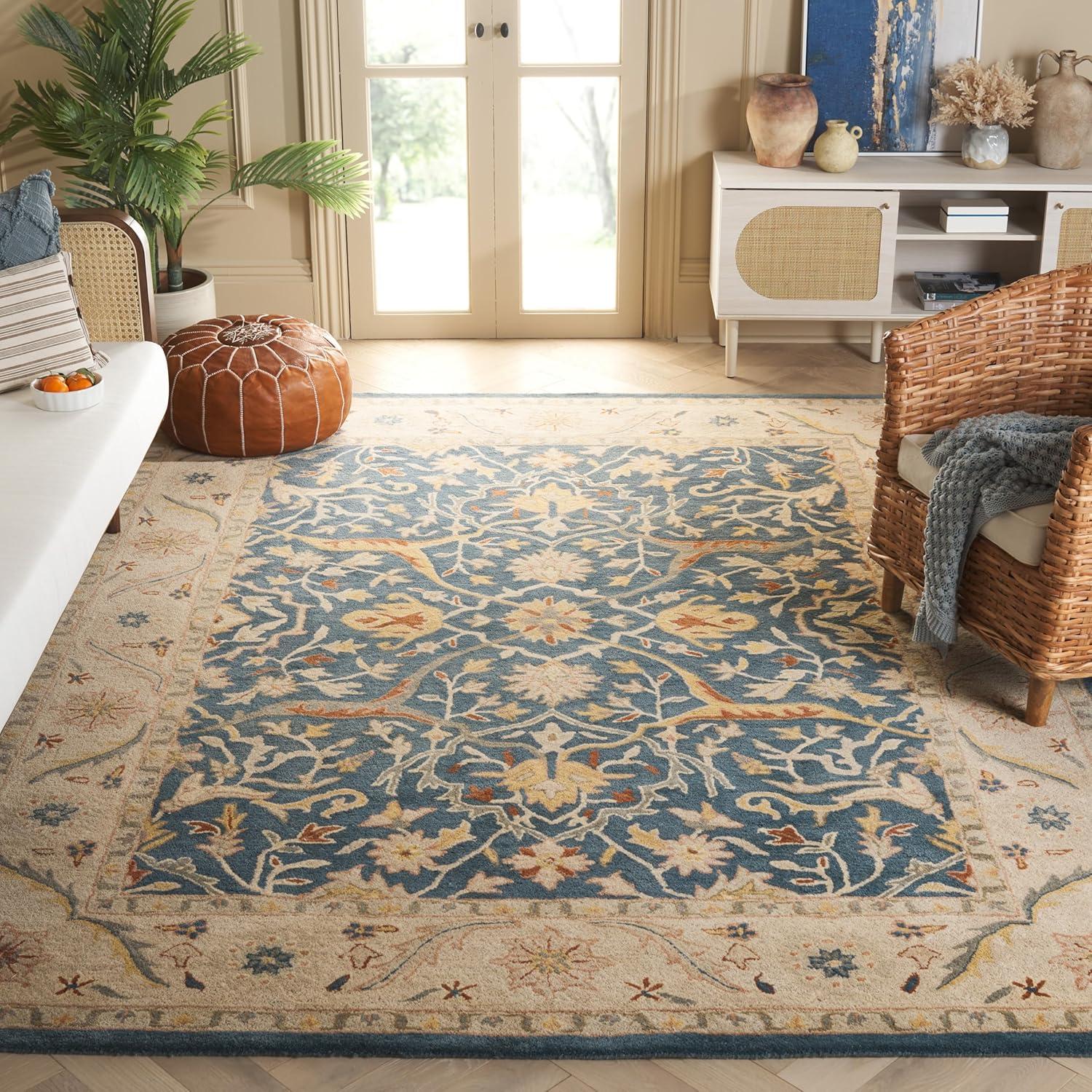 image:imageSAFAVIEH Antiquity Collection Area Rug 5 x 8 Ivory Handmade Traditional Oriental Wool Ideal for High Traffic Areas in Living Room Bedroom AT14ABlue