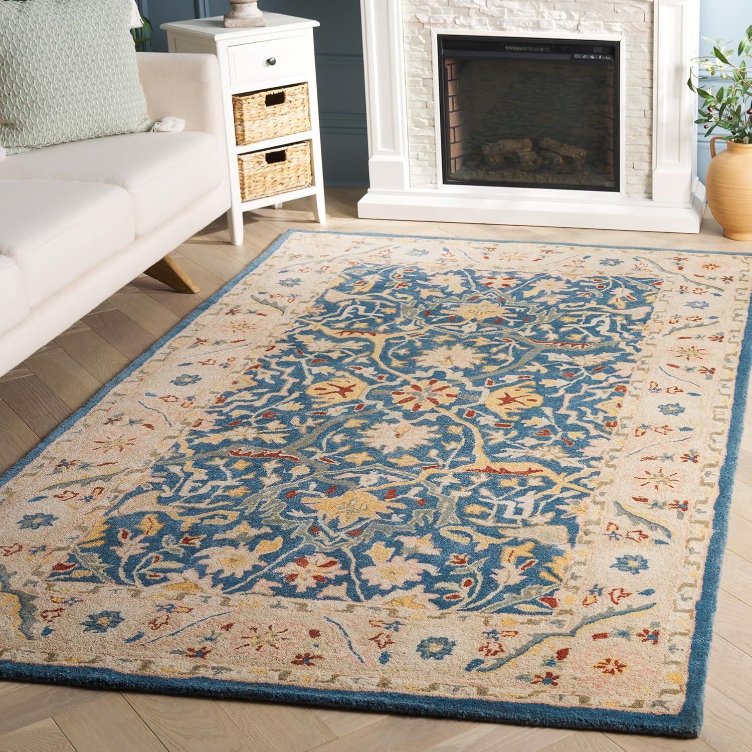 image:imageSAFAVIEH Antiquity Collection Area Rug 5 x 8 Ivory Handmade Traditional Oriental Wool Ideal for High Traffic Areas in Living Room Bedroom AT14ABlue