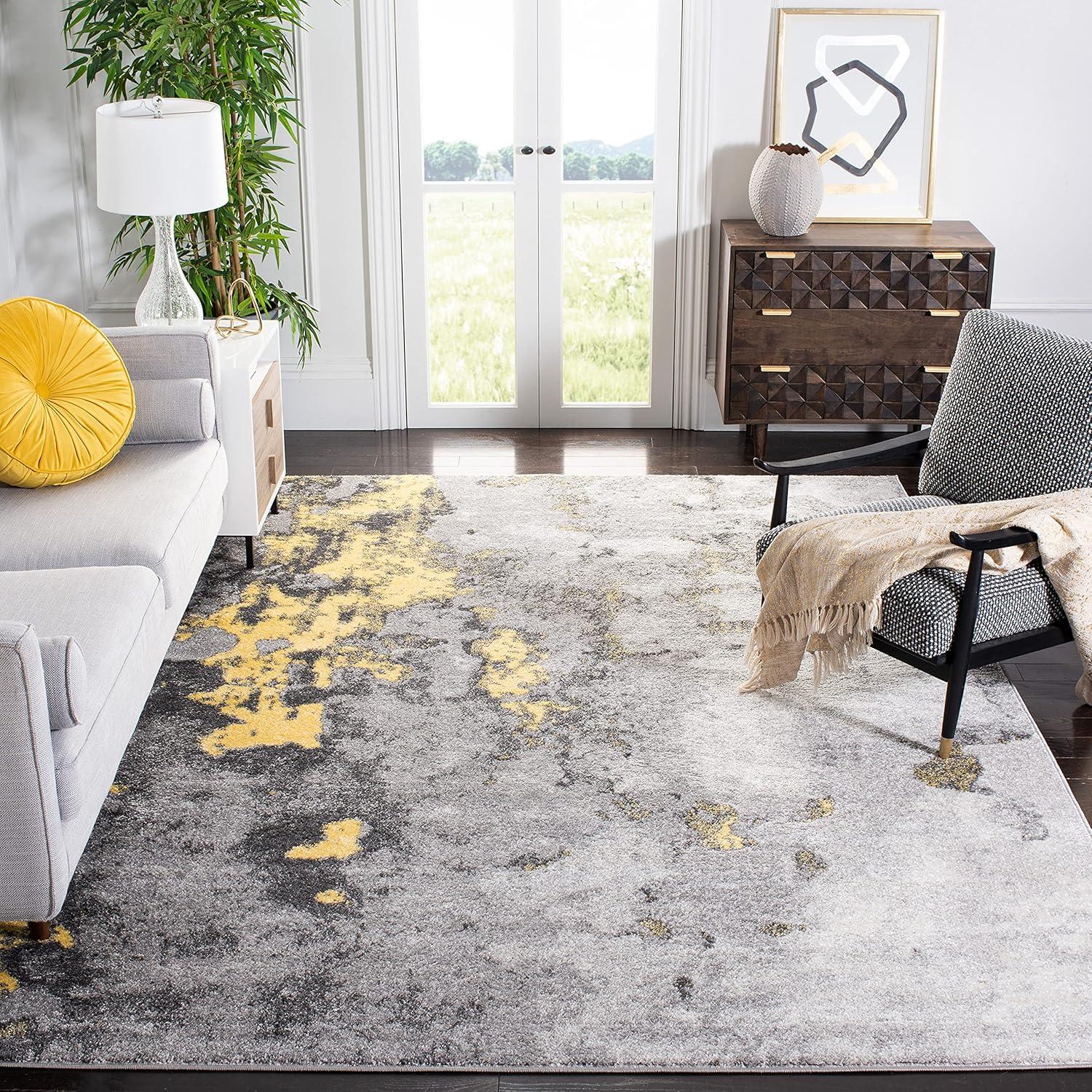 image:imageSAFAVIEH Area Rug 8x10 Adirondack Collection Large Grey amp Yellow Modern Abstract Design NonShedding amp Easy Cleaning Ideal for Living Room Bedroom Office Dining Space ADR134HGreyYellow