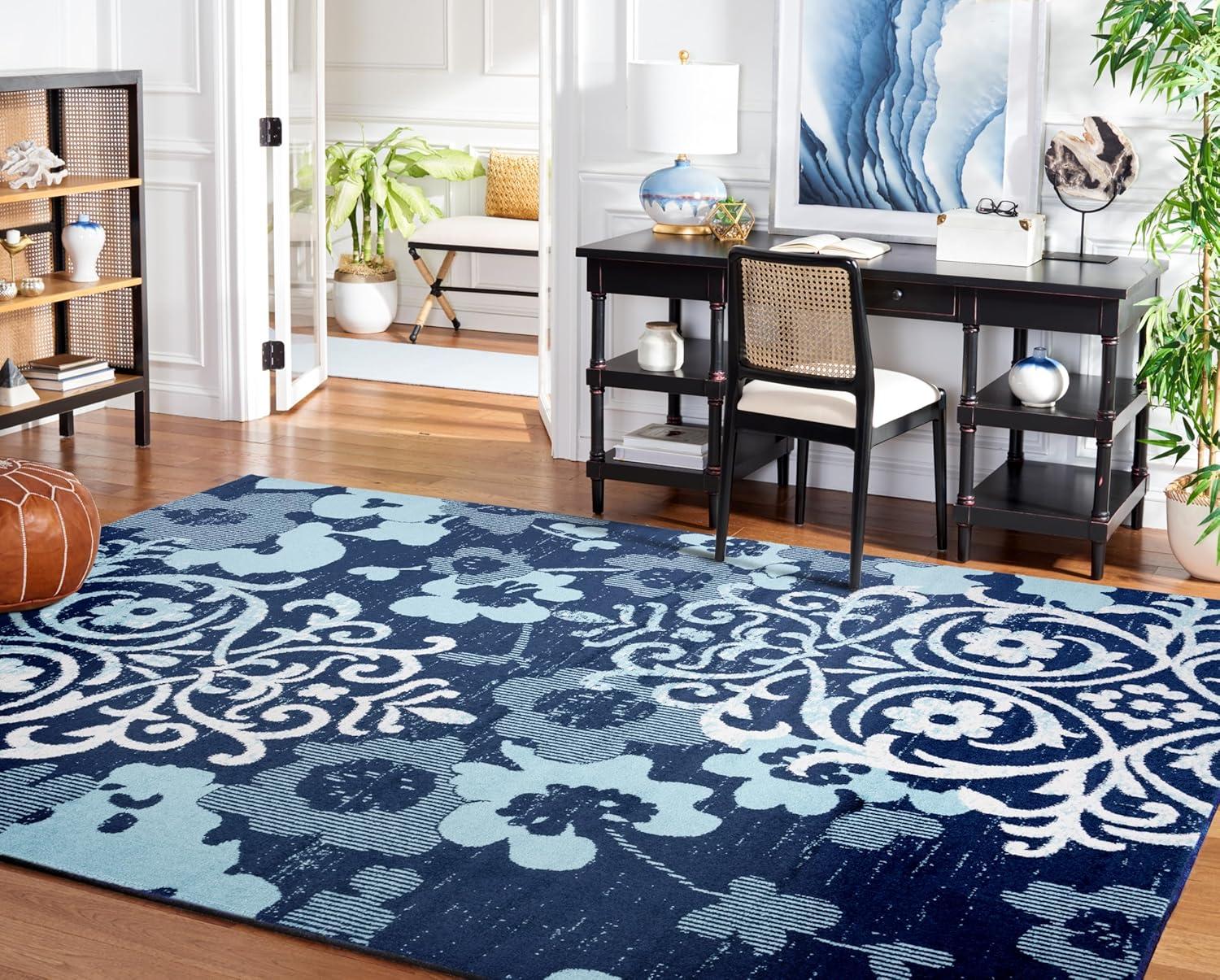 image:imageSAFAVIEH Area Rug 8x10 Adirondack Collection Large Navy amp Silver Floral Glam Damask Design NonShedding amp Easy Cleaning Ideal for Living Room Bedroom Office Dining Space ADR114NNavyAqua