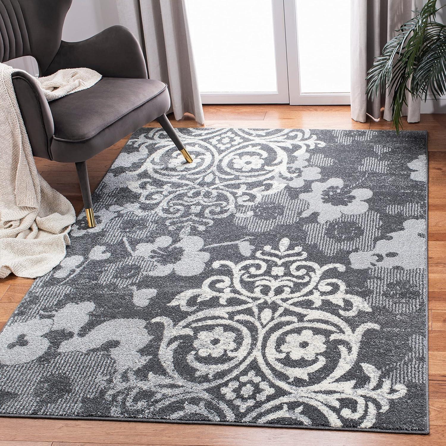 image:imageSAFAVIEH Area Rug 8x10 Adirondack Collection Large Navy amp Silver Floral Glam Damask Design NonShedding amp Easy Cleaning Ideal for Living Room Bedroom Office Dining Space ADR114NCharcoalIvory