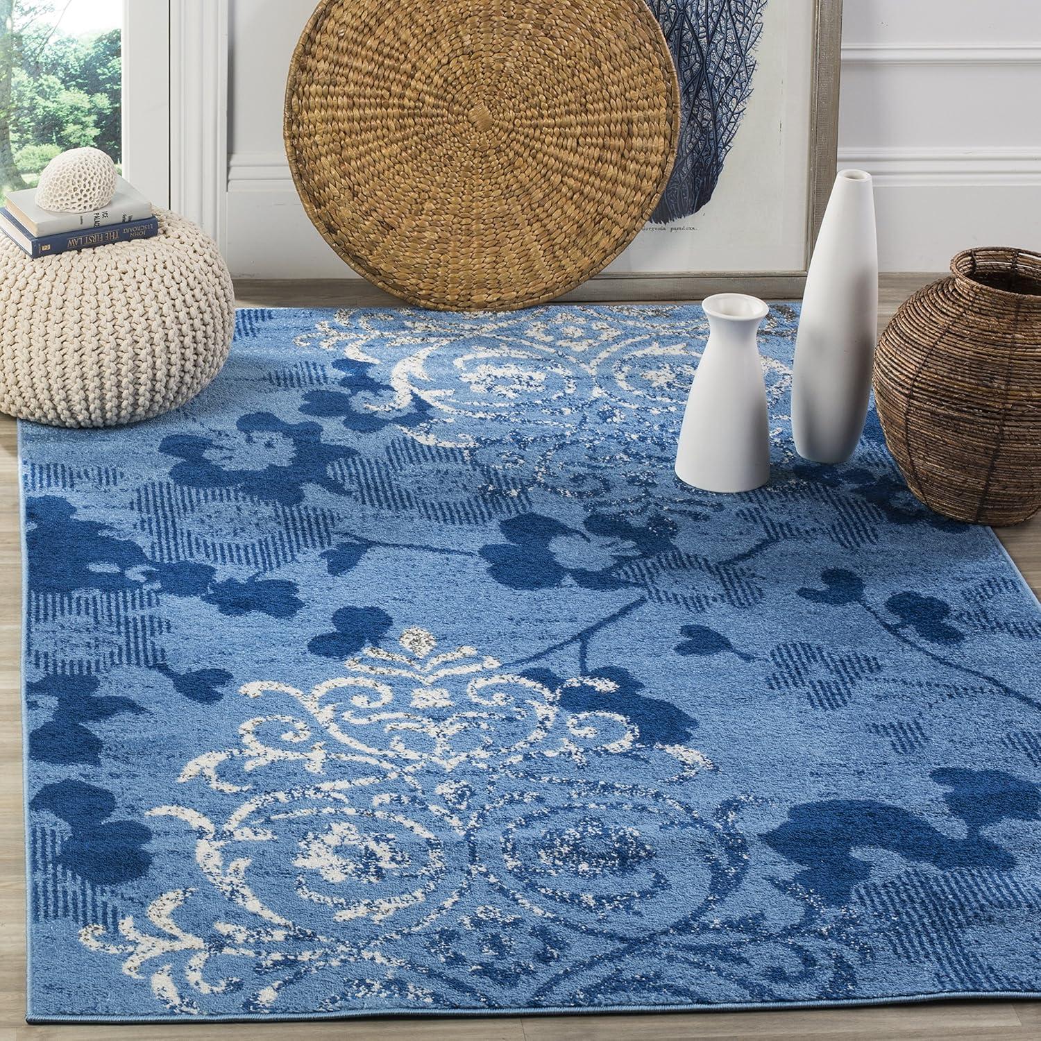 image:imageSAFAVIEH Area Rug 8x10 Adirondack Collection Large Navy amp Silver Floral Glam Damask Design NonShedding amp Easy Cleaning Ideal for Living Room Bedroom Office Dining Space ADR114NLight BlueDark Blue