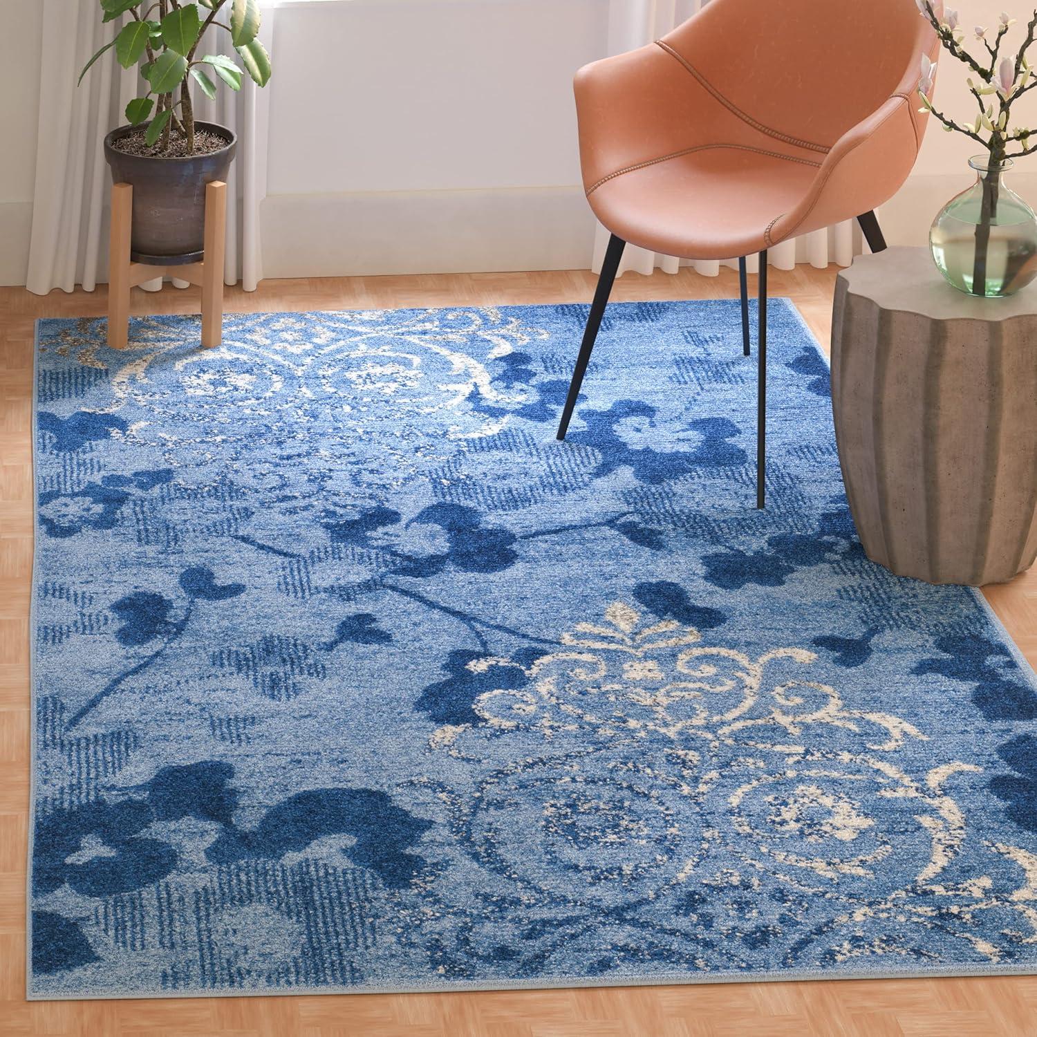 image:imageSAFAVIEH Area Rug 8x10 Adirondack Collection Large Navy amp Silver Floral Glam Damask Design NonShedding amp Easy Cleaning Ideal for Living Room Bedroom Office Dining Space ADR114NLight BlueDark Blue