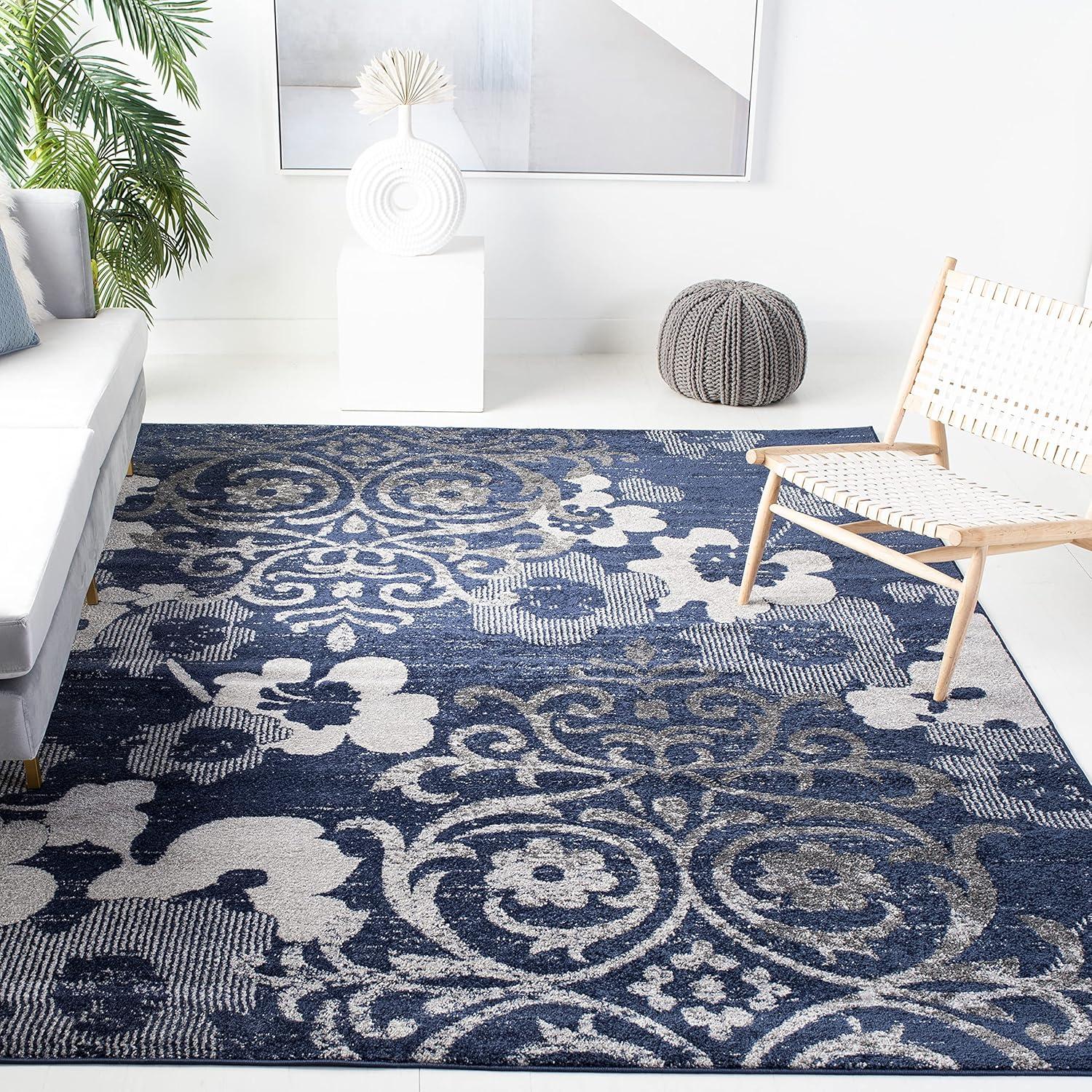 image:imageSAFAVIEH Area Rug 8x10 Adirondack Collection Large Navy amp Silver Floral Glam Damask Design NonShedding amp Easy Cleaning Ideal for Living Room Bedroom Office Dining Space ADR114NNavySilver