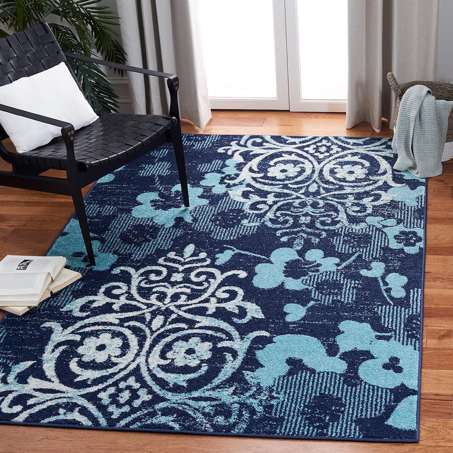image:imageSAFAVIEH Area Rug 8x10 Adirondack Collection Large Navy amp Silver Floral Glam Damask Design NonShedding amp Easy Cleaning Ideal for Living Room Bedroom Office Dining Space ADR114NNavyAqua