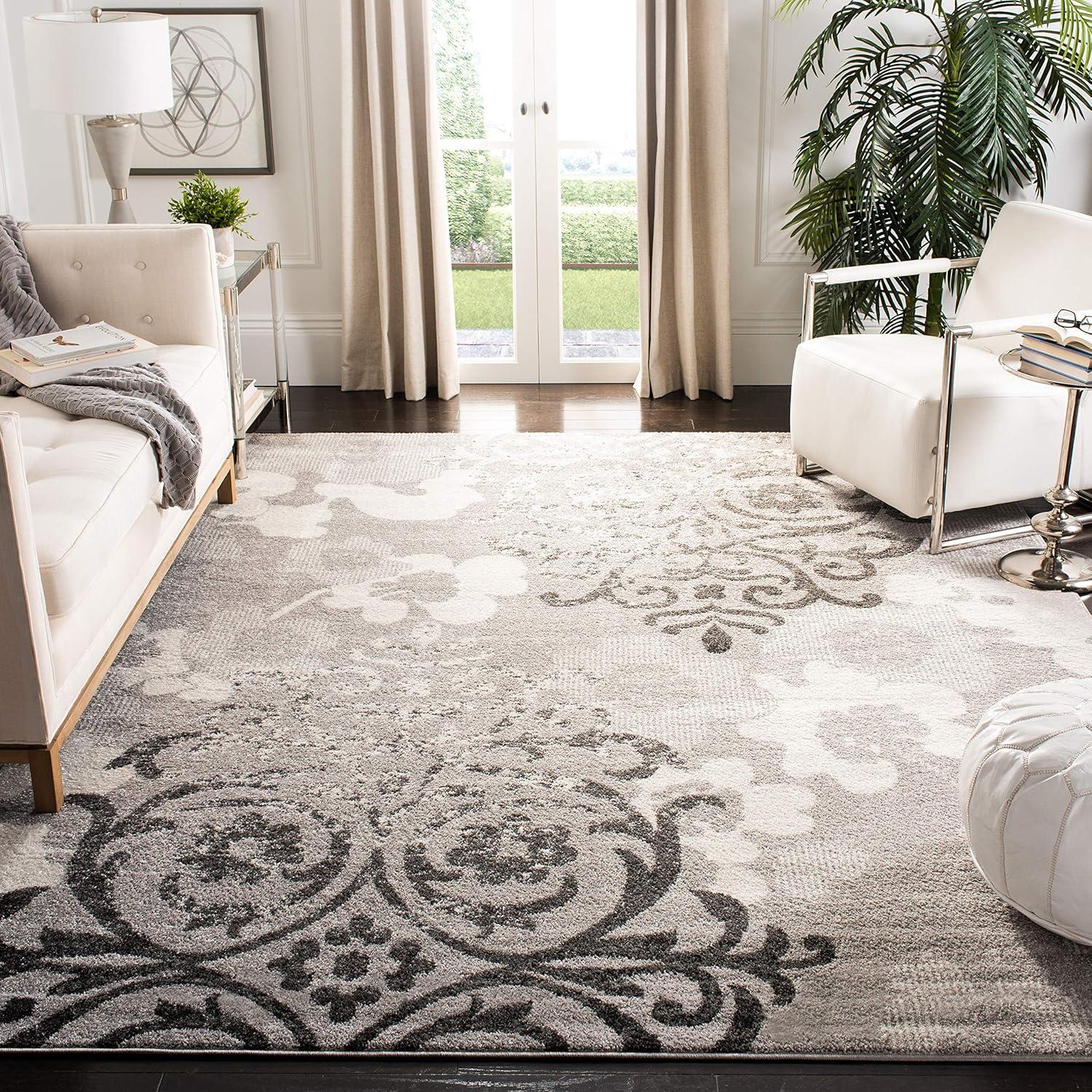 image:imageSAFAVIEH Area Rug 8x10 Adirondack Collection Large Navy amp Silver Floral Glam Damask Design NonShedding amp Easy Cleaning Ideal for Living Room Bedroom Office Dining Space ADR114NSilverIvory