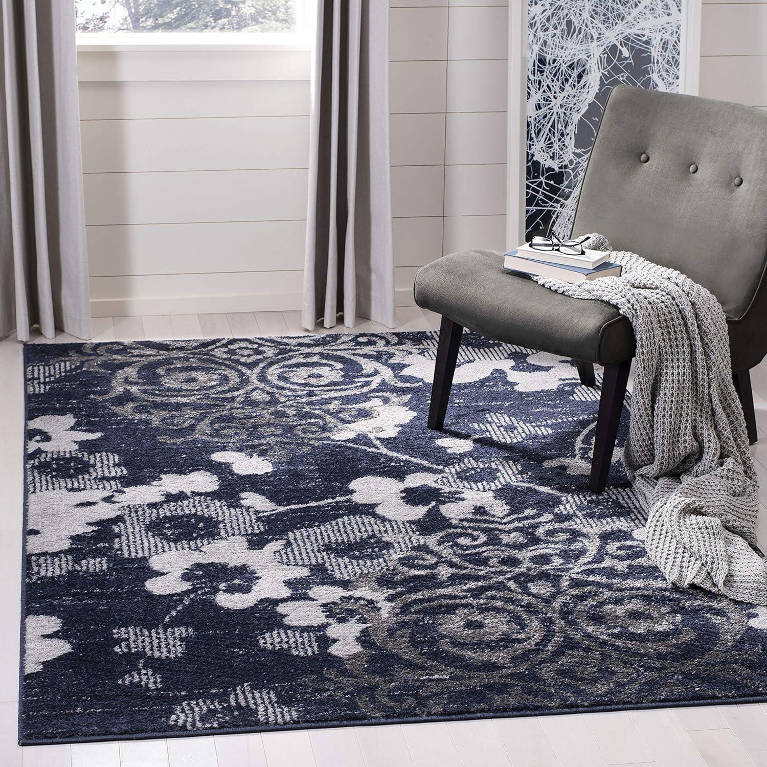 image:imageSAFAVIEH Area Rug 8x10 Adirondack Collection Large Navy amp Silver Floral Glam Damask Design NonShedding amp Easy Cleaning Ideal for Living Room Bedroom Office Dining Space ADR114NNavySilver