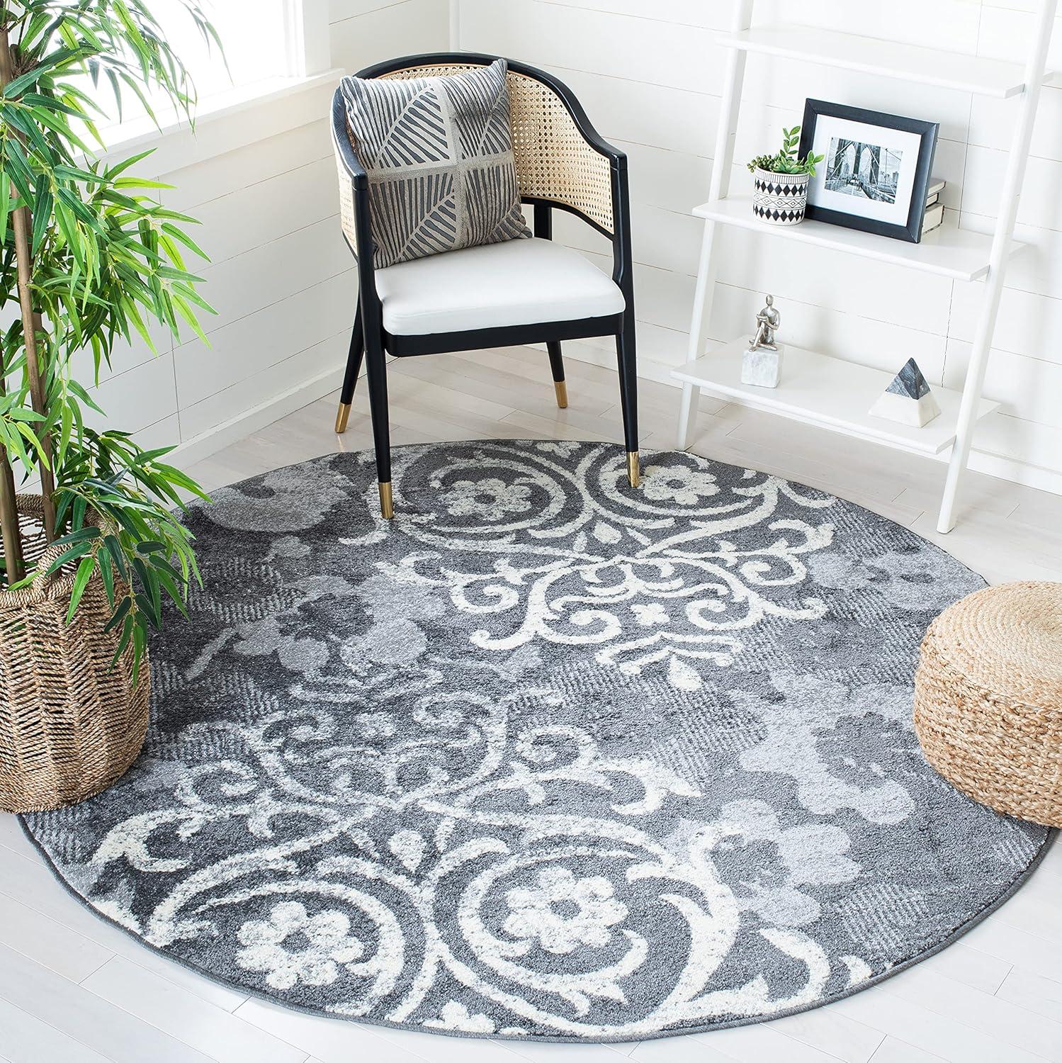 image:imageSAFAVIEH Area Rug 8x10 Adirondack Collection Large Navy amp Silver Floral Glam Damask Design NonShedding amp Easy Cleaning Ideal for Living Room Bedroom Office Dining Space ADR114NCharcoalIvory