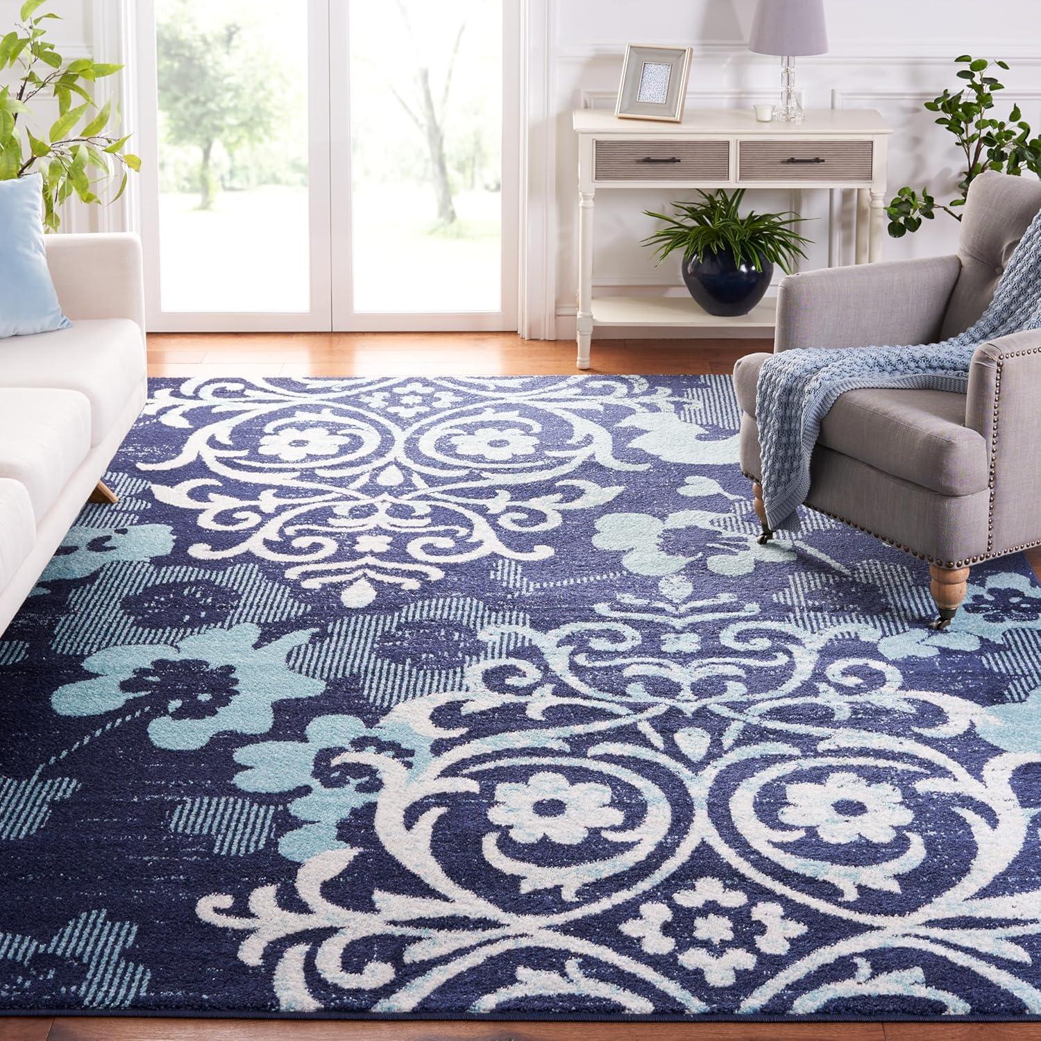 image:imageSAFAVIEH Area Rug 8x10 Adirondack Collection Large Navy amp Silver Floral Glam Damask Design NonShedding amp Easy Cleaning Ideal for Living Room Bedroom Office Dining Space ADR114NNavyAqua