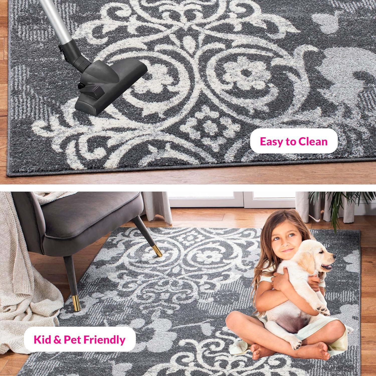 image:imageSAFAVIEH Area Rug 8x10 Adirondack Collection Large Navy amp Silver Floral Glam Damask Design NonShedding amp Easy Cleaning Ideal for Living Room Bedroom Office Dining Space ADR114NCharcoalIvory
