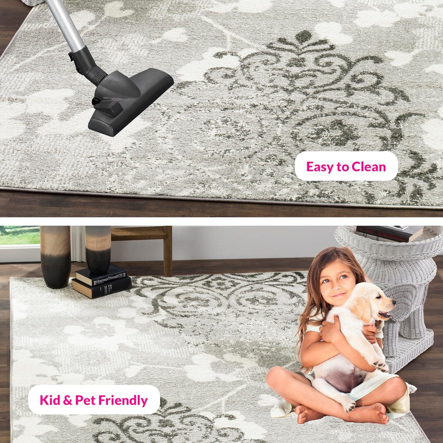 image:imageSAFAVIEH Area Rug 8x10 Adirondack Collection Large Navy amp Silver Floral Glam Damask Design NonShedding amp Easy Cleaning Ideal for Living Room Bedroom Office Dining Space ADR114NSilverIvory