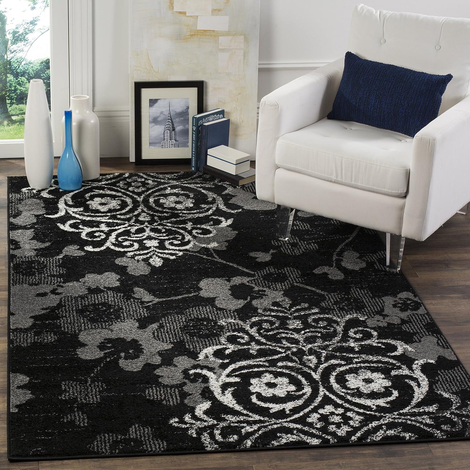 image:imageSAFAVIEH Area Rug 8x10 Adirondack Collection Large Navy amp Silver Floral Glam Damask Design NonShedding amp Easy Cleaning Ideal for Living Room Bedroom Office Dining Space ADR114NBlackSilver