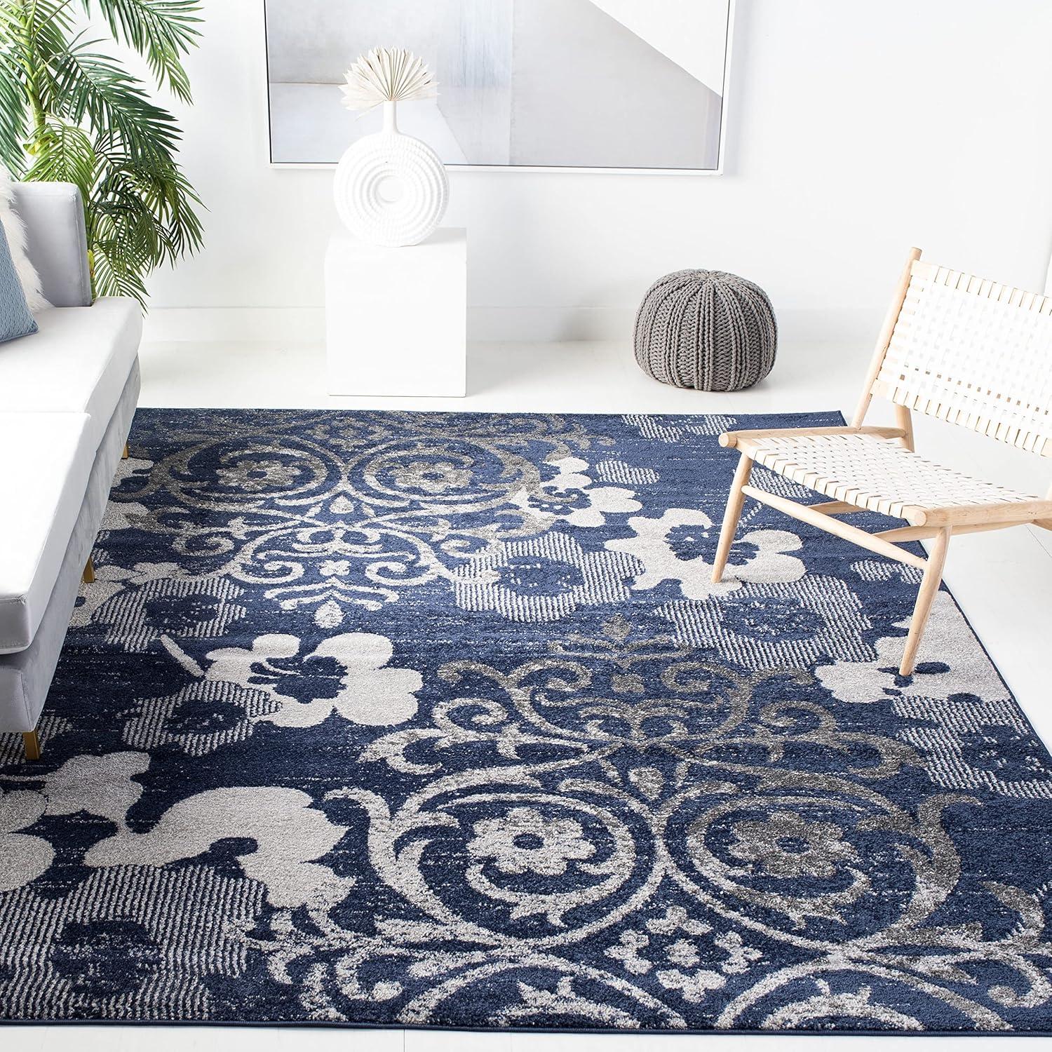 image:imageSAFAVIEH Area Rug 8x10 Adirondack Collection Large Navy amp Silver Floral Glam Damask Design NonShedding amp Easy Cleaning Ideal for Living Room Bedroom Office Dining Space ADR114NGreyIvory