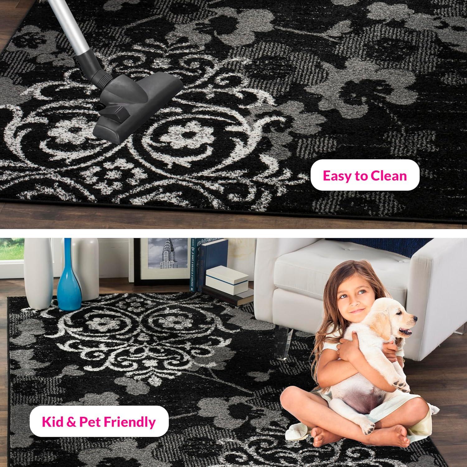image:imageSAFAVIEH Area Rug 8x10 Adirondack Collection Large Navy amp Silver Floral Glam Damask Design NonShedding amp Easy Cleaning Ideal for Living Room Bedroom Office Dining Space ADR114NBlackSilver