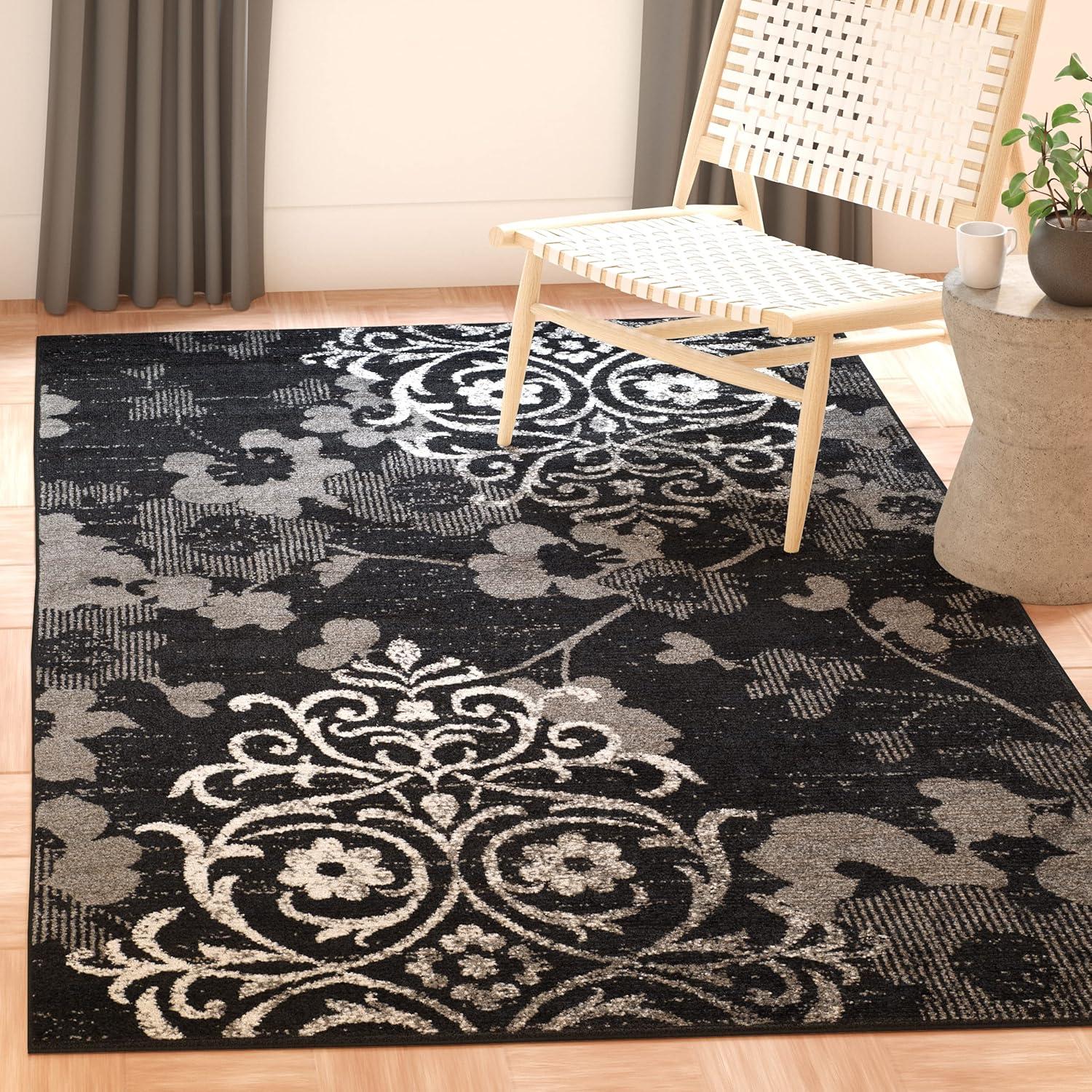 image:imageSAFAVIEH Area Rug 8x10 Adirondack Collection Large Navy amp Silver Floral Glam Damask Design NonShedding amp Easy Cleaning Ideal for Living Room Bedroom Office Dining Space ADR114NBlackSilver