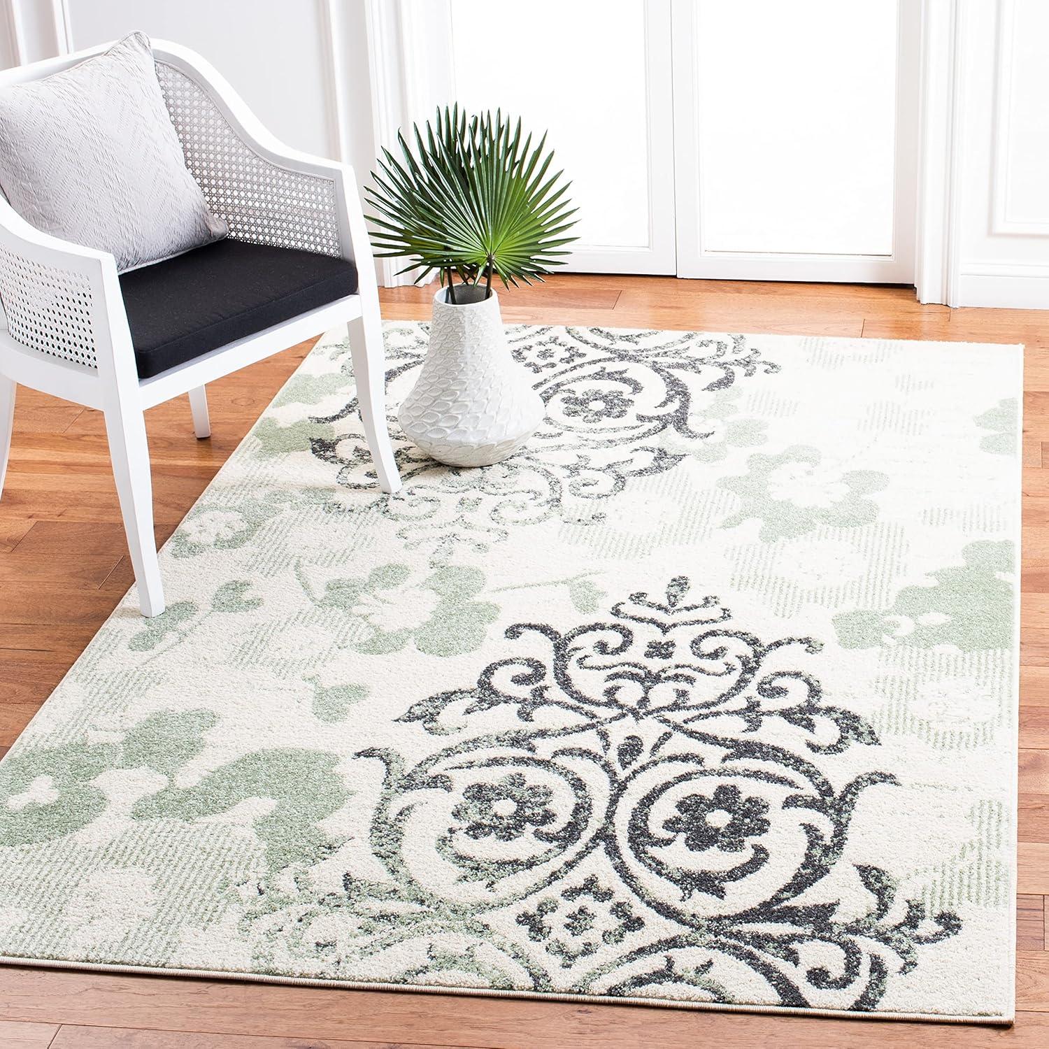 image:imageSAFAVIEH Area Rug 8x10 Adirondack Collection Large Navy amp Silver Floral Glam Damask Design NonShedding amp Easy Cleaning Ideal for Living Room Bedroom Office Dining Space ADR114NIvoryGreen