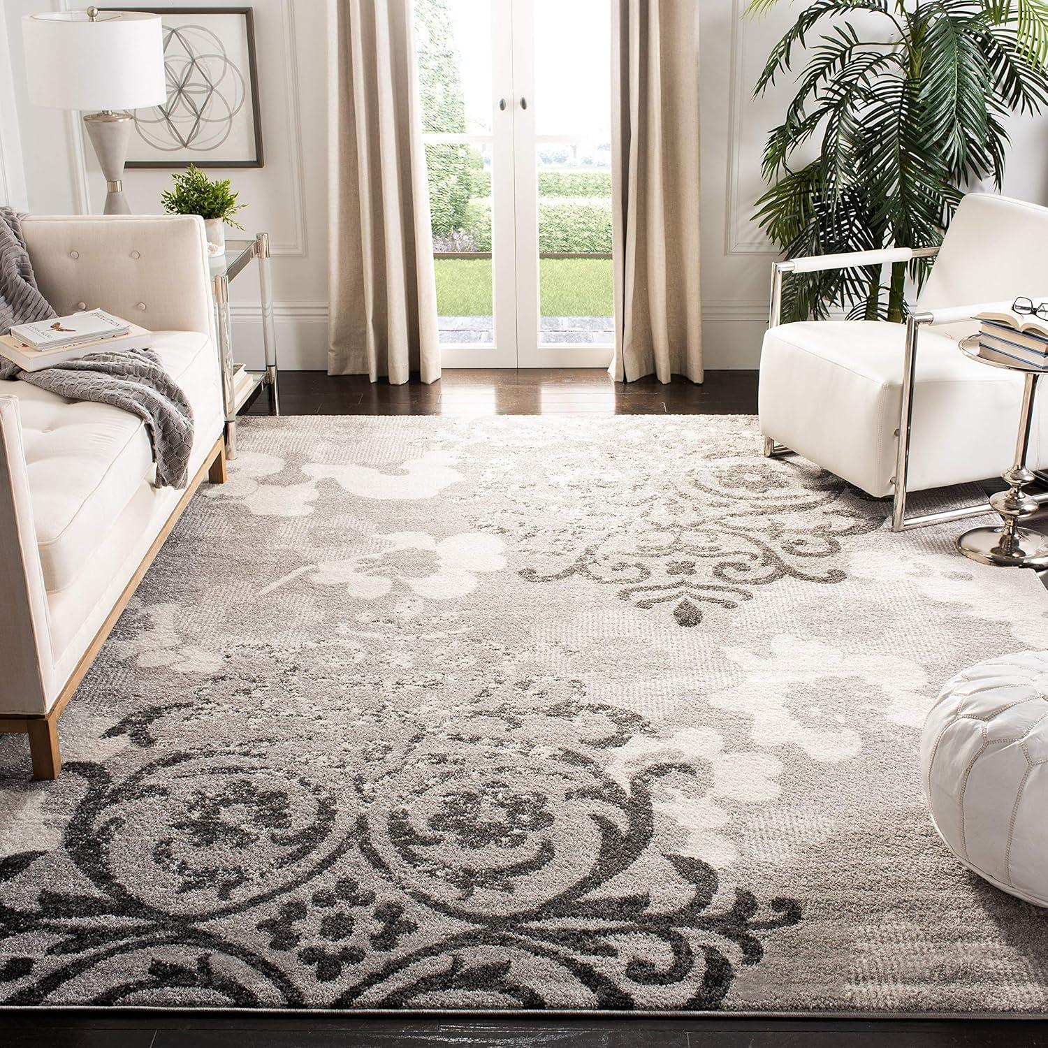 image:imageSAFAVIEH Area Rug 8x10 Adirondack Collection Large Navy amp Silver Floral Glam Damask Design NonShedding amp Easy Cleaning Ideal for Living Room Bedroom Office Dining Space ADR114NGreyIvory